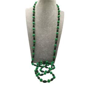 Vintage Green Beaded Necklace Flapper Length Art Deco Style 48 Inch